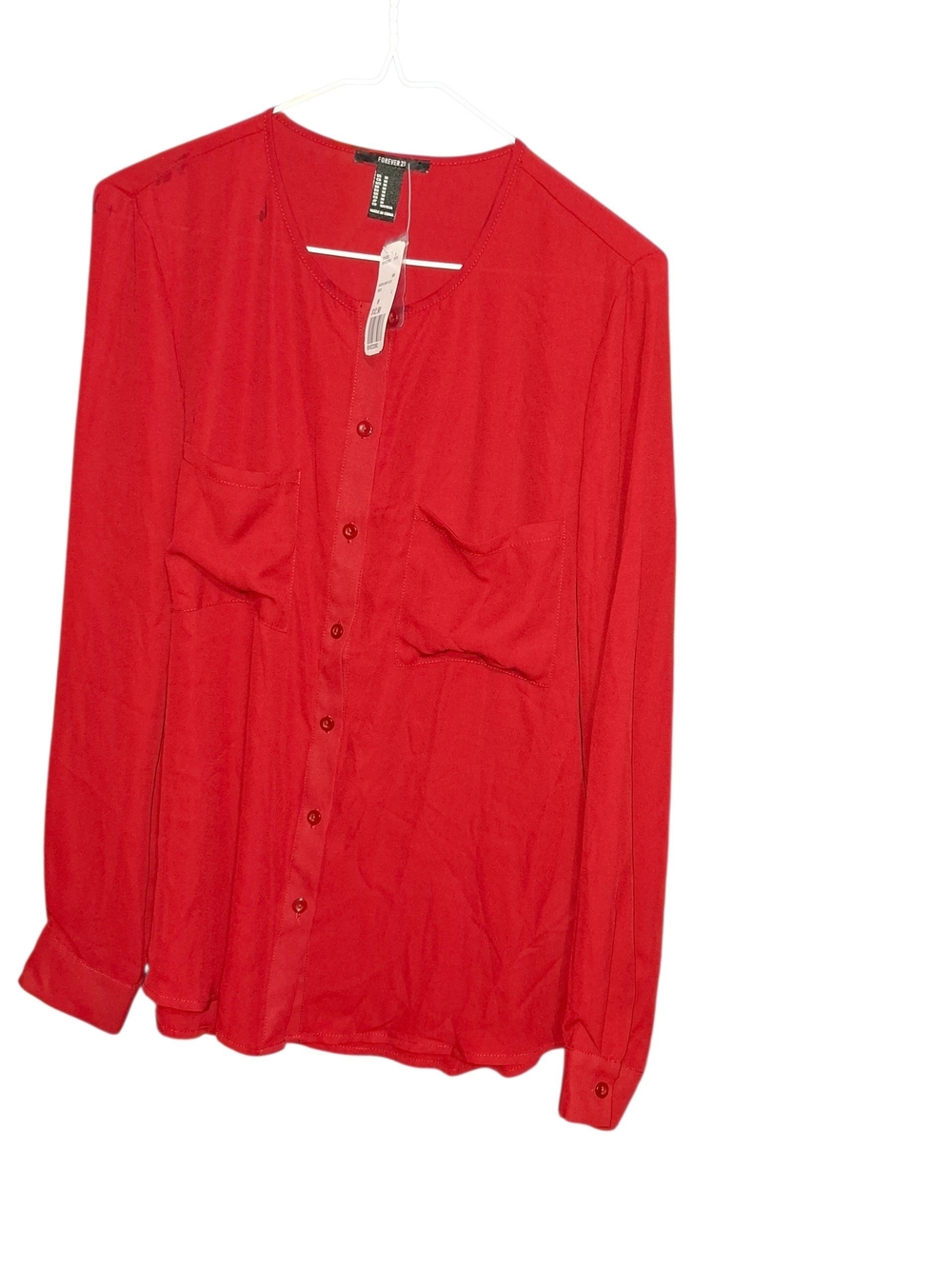 Forever 21 Red Long-Sleeve Button-Down Shirt
